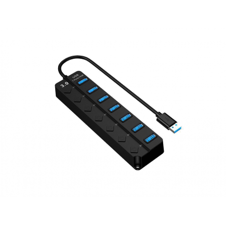 Wriarich USB 3.0 Hub, DEFEILIN 7 Port Powered USB Hub Expander Aluminum USB 3.0 Data Port hub with Universal 5V AC Adapter and Individual On/Off Switches USB Splitter for Laptop and PC(Black)