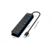Wriarich USB 3.0 Hub, DEFEILIN 7 Port Powered USB Hub Expander Aluminum USB 3.0 Data Port hub with Universal 5V AC Adapter and Individual On/Off Switches USB Splitter for Laptop and PC(Black)