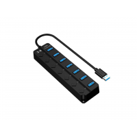 Wriarich USB 3.0 Hub, DEFEILIN 7 Port Powered USB Hub Expander Aluminum USB 3.0 Data Port hub with Universal 5V AC Adapter and Individual On/Off Switches USB Splitter for Laptop and PC(Black)